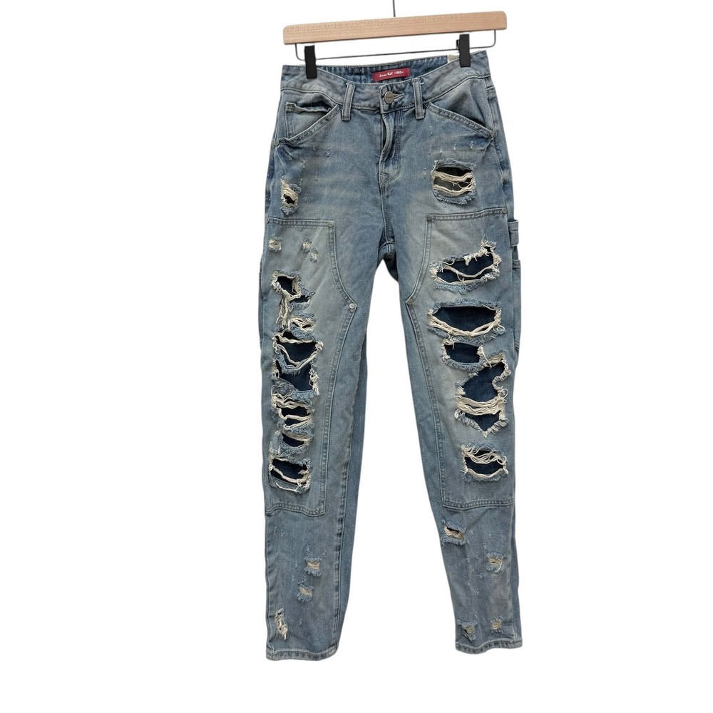 Smoke Rise RED Distressed Ripped Denim Jeans Carpenter Style Size 24 Womens‎